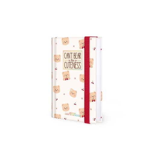 Agenda diária A6 2027 Legami Teddy Bear Cherry White "Can't Bear This Cuteness" com elástico