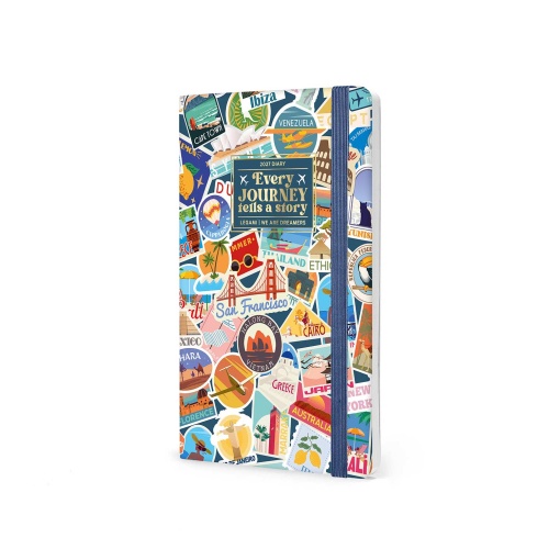 Agenda semanal 120x180mm 2027 Legami Travel Stickers "Every Journey Tells a Story" com elástico