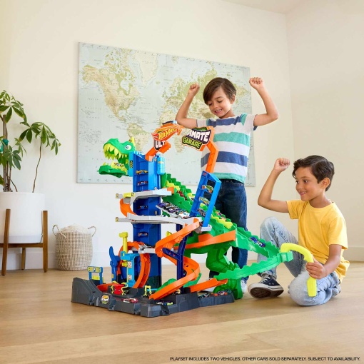 Hot Wheels City pista supergaragem com T-Rex Mattel JHL98