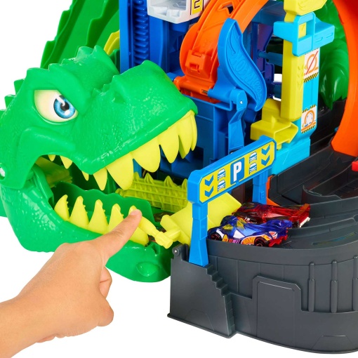 Hot Wheels City pista supergaragem com T-Rex Mattel JHL98