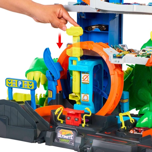Hot Wheels City pista supergaragem com T-Rex Mattel JHL98