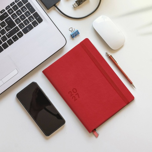 Agenda diaria A5 2027 Miquelrius Plus Back to Basics Roja