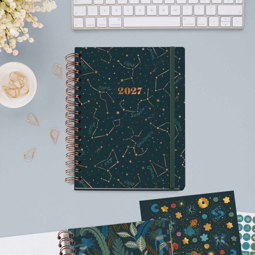 Daily planner A5 2027 spiral bound Miquelrius Plus Trends Astral Constellations