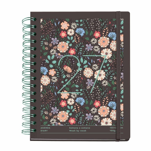 A5 2027 Spiral Weekly Planner, Miquelrius Plus Trends Liberty Brown