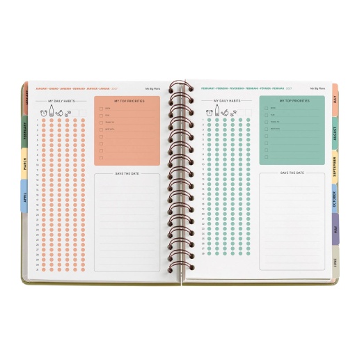 A5 2027 Spiral Weekly Planner, Miquelrius Plus Trends Liberty Brown