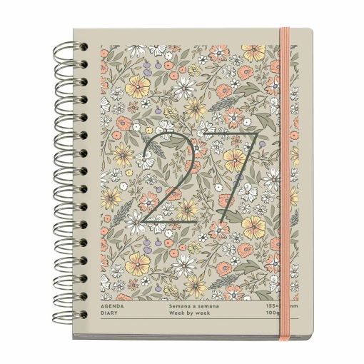 A5 2027 Spiral Daily Planner, Miquelrius Plus Trends Liberty, Taupe