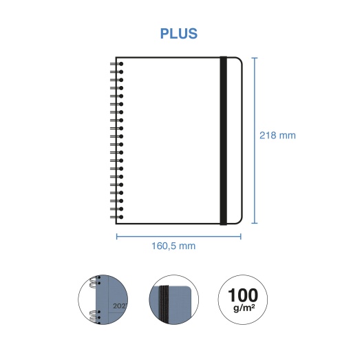 A5 2027 Spiral Weekly Planner, Miquelrius Plus Back to Basics, Marino