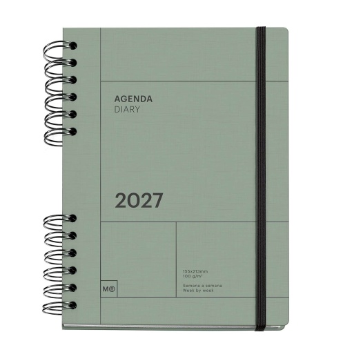 Weekly planner A5 2027 spiral bound Miquelrius Plus Back to Basics green