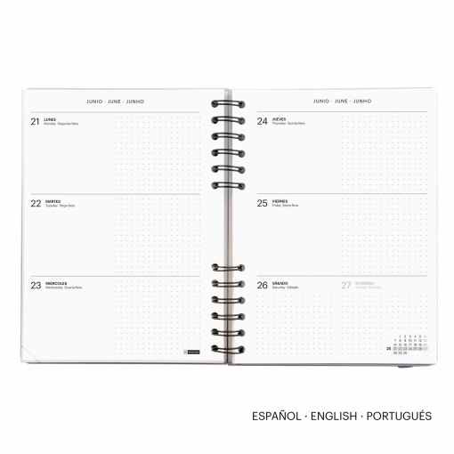 Weekly planner A5 2027 spiral bound Miquelrius Plus Back to Basics green