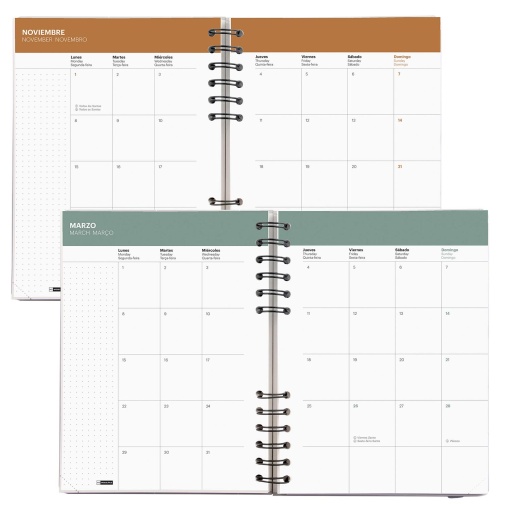 Weekly planner A5 2027 spiral bound Miquelrius Plus Back to Basics green