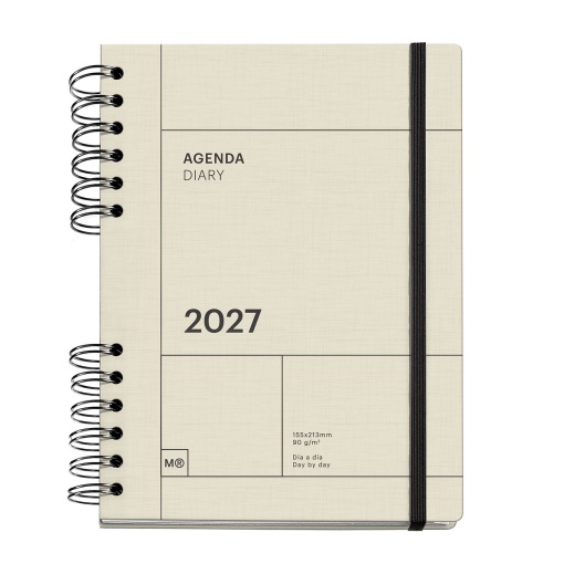A5 2027 spiral daily planner, Miquelrius Plus Back to Basics, cream.