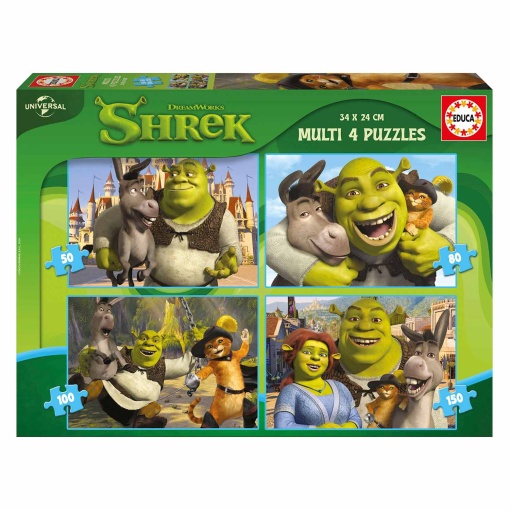 Rompecabezas Educa de 50-80-100-150 piezas, progresivo 4 en 1, Shrek