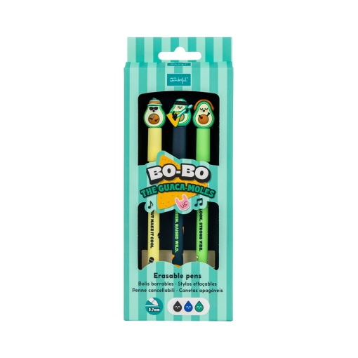 Set of 3 erasable ballpoint pens Mr. Wonderful Bo-Bo avocado band "The Guaca-Moles"