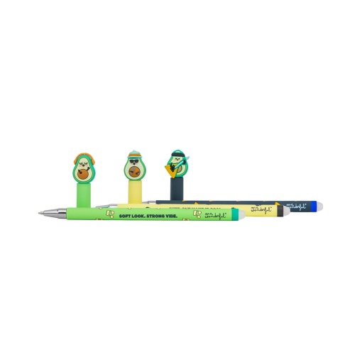 Set of 3 erasable ballpoint pens Mr. Wonderful Bo-Bo avocado band "The Guaca-Moles"