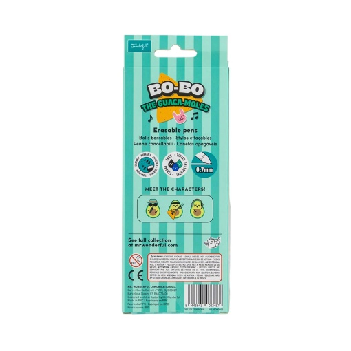 Set of 3 erasable ballpoint pens Mr. Wonderful Bo-Bo avocado band "The Guaca-Moles"