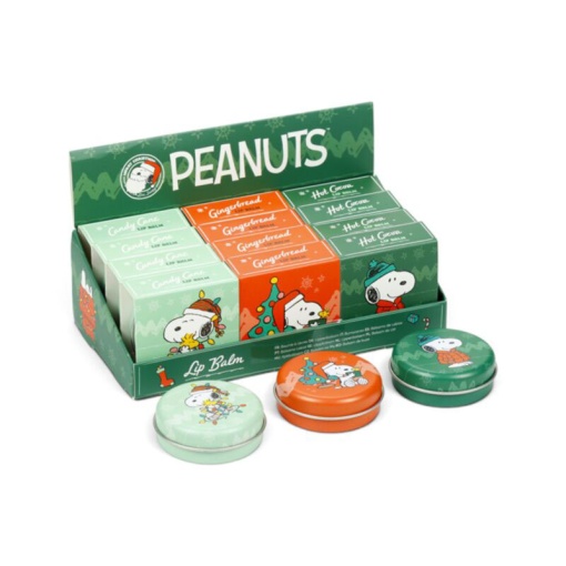 Bálsamo labial surtido de Peanuts & Woodstock para Navidad en lata