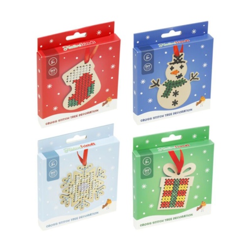 Kit ponto cruz pendente de madeira Festive Friends sortido