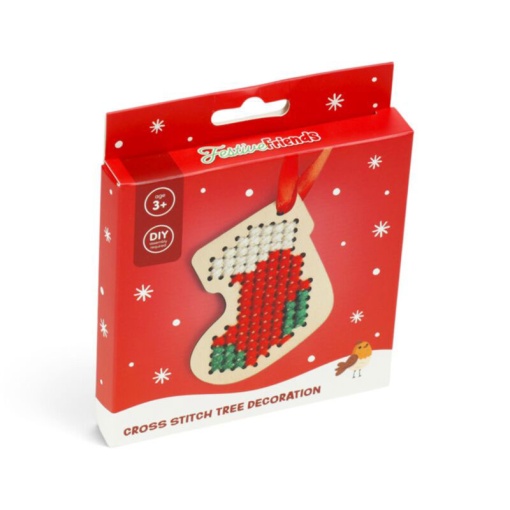 Kit ponto cruz pendente de madeira Festive Friends sortido