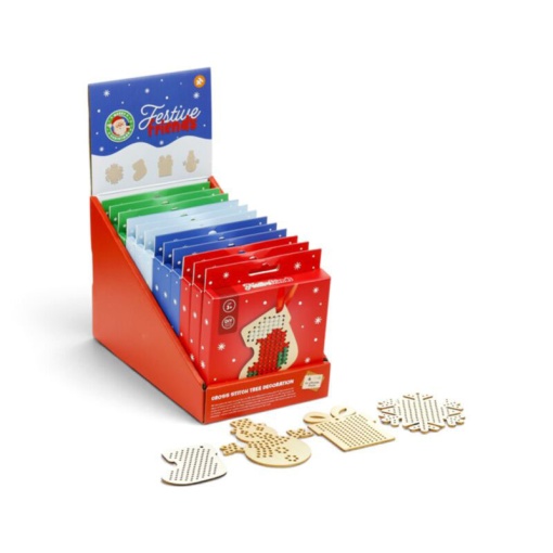 Kit ponto cruz pendente de madeira Festive Friends sortido