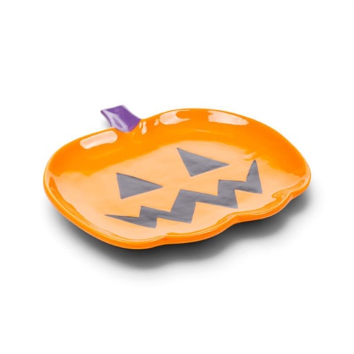 Plato de cerámica con forma de calabaza espeluznante