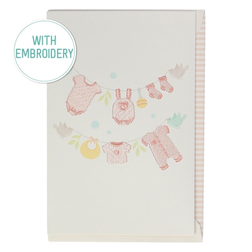 Artebene embroidered pink baby clothes postcard