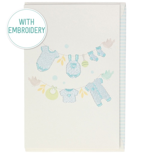 Artebene embroidered postcard for blue baby clothes