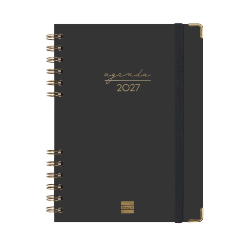 A5 2027 weekly planner, spiral bound, Finocam Alma black