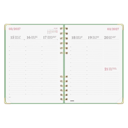 Weekly planner A5 2027 spiral bound Finocam Alma Verde