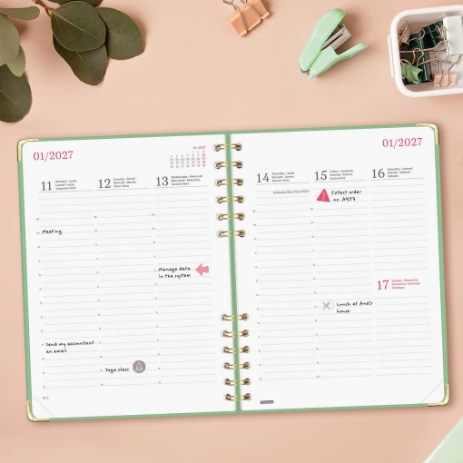 Weekly planner A5 2027 spiral bound Finocam Alma Verde