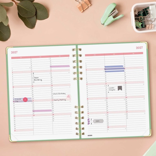 Weekly planner A5 2027 spiral bound Finocam Alma Verde