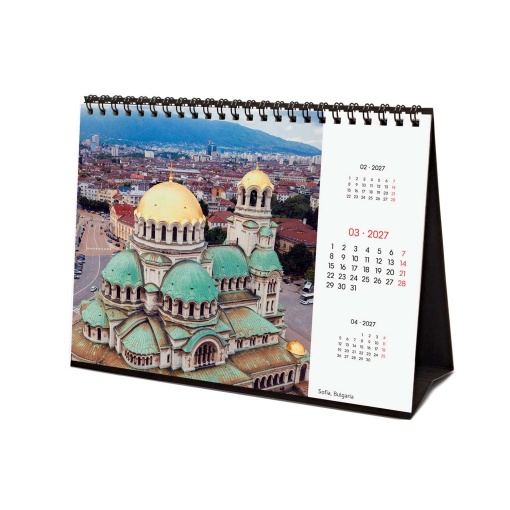 Calendario de escritorio Finocam 2027, 21x15cm, para viajes.