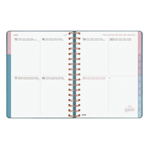 A5 2027 weekly planner, spiral bound, Finocam Optimal blue