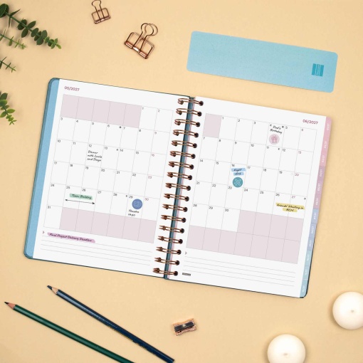 A5 2027 weekly planner, spiral bound, Finocam Optimal blue