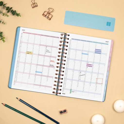 A5 2027 weekly planner, spiral bound, Finocam Optimal blue