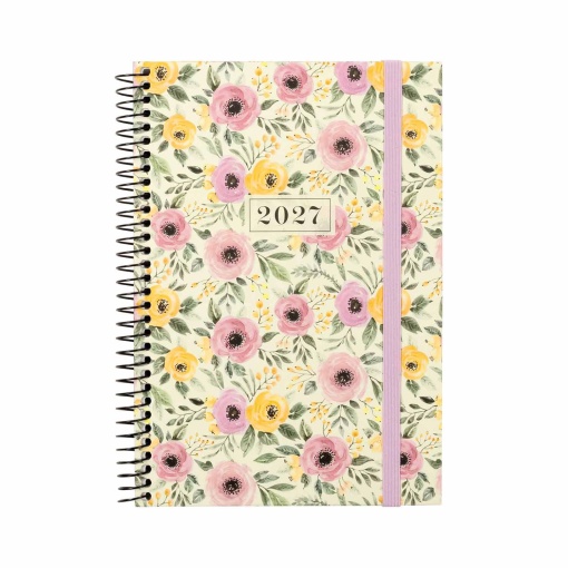 Weekly planner A5 2027 spiral binding Finocam Fashion Roses