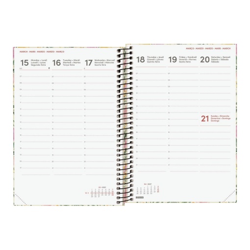 Weekly planner A5 2027 spiral binding Finocam Fashion Roses
