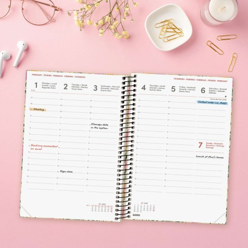 Weekly planner A5 2027 spiral binding Finocam Fashion Roses