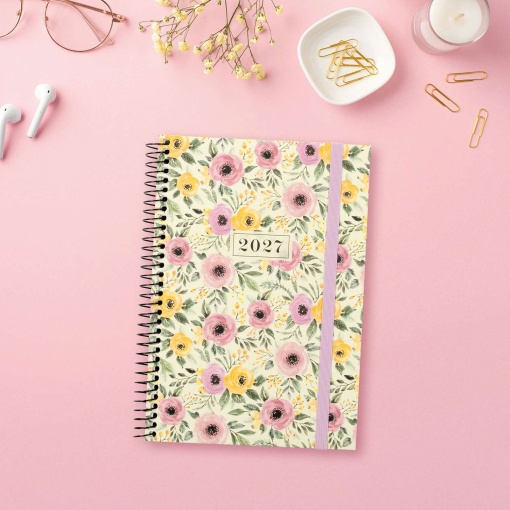Weekly planner A5 2027 spiral binding Finocam Fashion Roses
