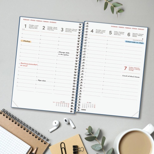 Weekly planner A5 2027 spiral bound, Finocam Fashion, blue