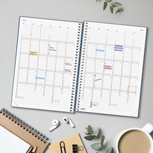 Weekly planner A5 2027 spiral bound, Finocam Fashion, blue