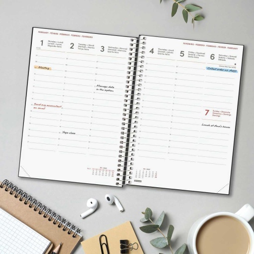Weekly planner A5 2027 spiral bound, Finocam Fashion, black