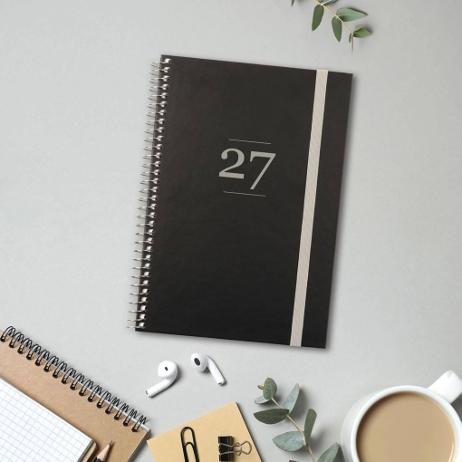 Weekly planner A5 2027 spiral bound, Finocam Fashion, black