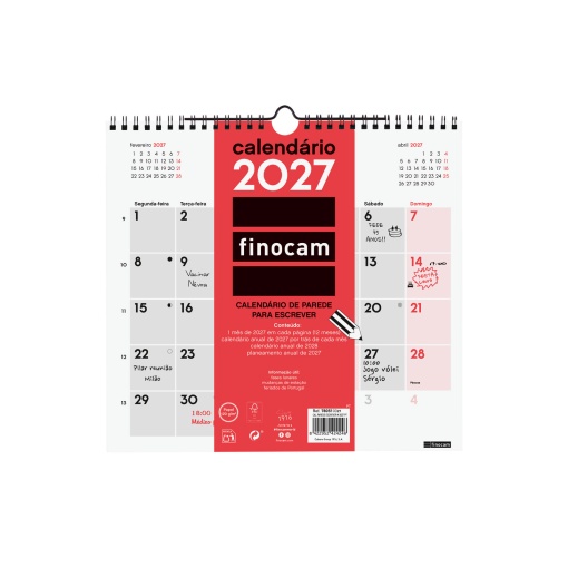 2027 wall calendar, Finocam brand, 26.5x24.5cm