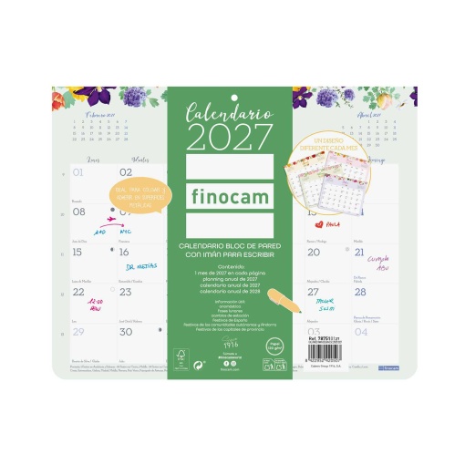 Calendário de parede magnético 2027 finocam Design 25x20cm
