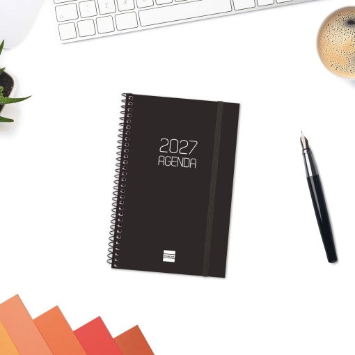 Weekly planner, 117x181mm, 2027, spiral bound, Finocam Beta, black.
