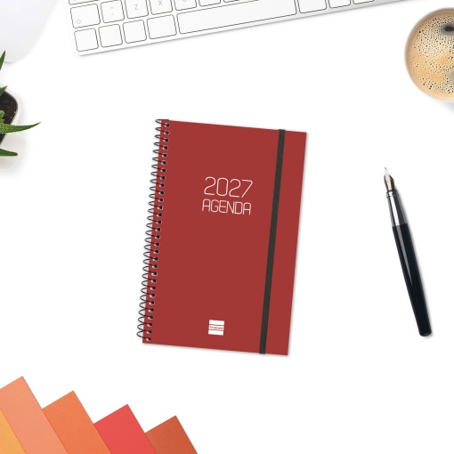 Weekly planner, 117x181mm, 2027, spiral bound, Finocam Beta, red.