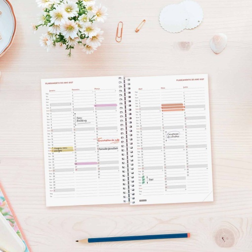 Weekly planner, 117x181mm, 2027 spiral bound, Finocam brand, Beta Flora