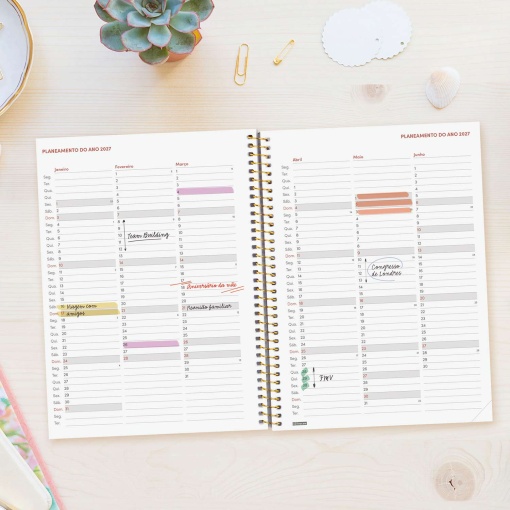 A5 2027 weekly planner, spiral bound, Finocam Beta Goldy