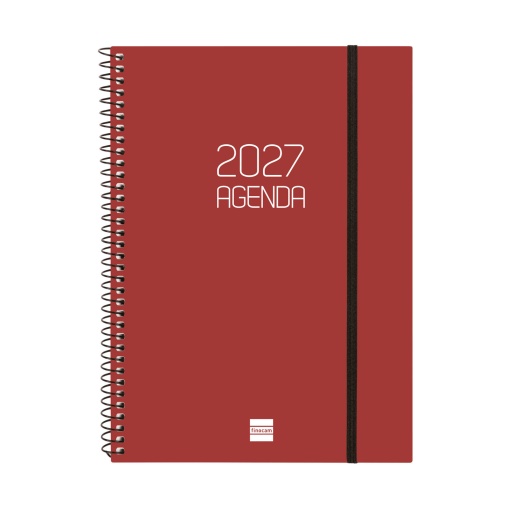 A5 2027 weekly planner, spiral bound, Finocam Beta, red.
