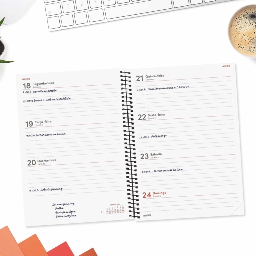 A5 2027 weekly planner, spiral bound, Finocam Beta, red.